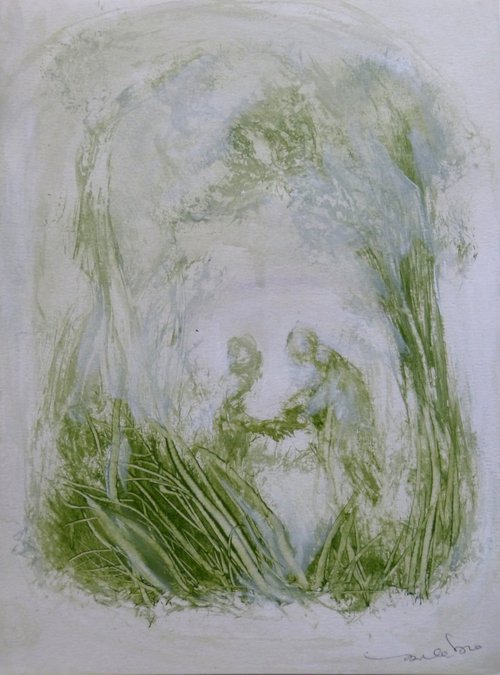 Green Mood 31, acrylic on paper 28x21 cm by Frederic Belaubre