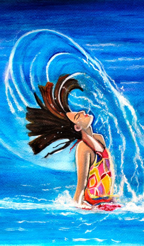 Summer fun women swimming in the sea unique gift art on sale by Manjiri Kanvinde