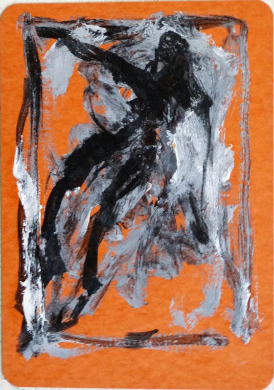 Movement, oil on orange card 15x21 cm