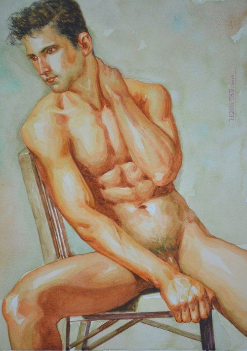 WATERCOLOUR MALE NUDE#16-1-24-02 by Hongtao Huang