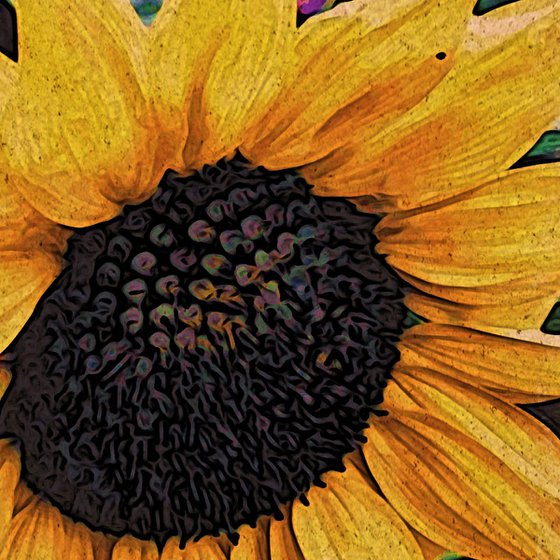 Sunflower, Japanese Woodcut Style