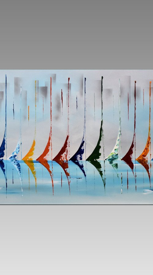 Colored Sails  - Abstract- Sailboat Painting- Acrylic Canvas Wall Art by Edelgard Schroer