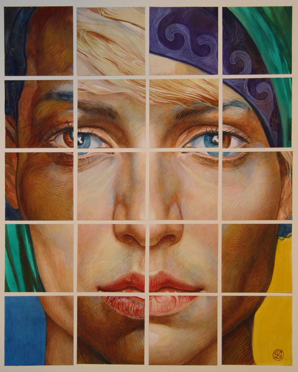 Photorealistic Portrait Watercolour By Yaroslav Kurbanov, 20 X 28", Globalization 3, Original Artwork