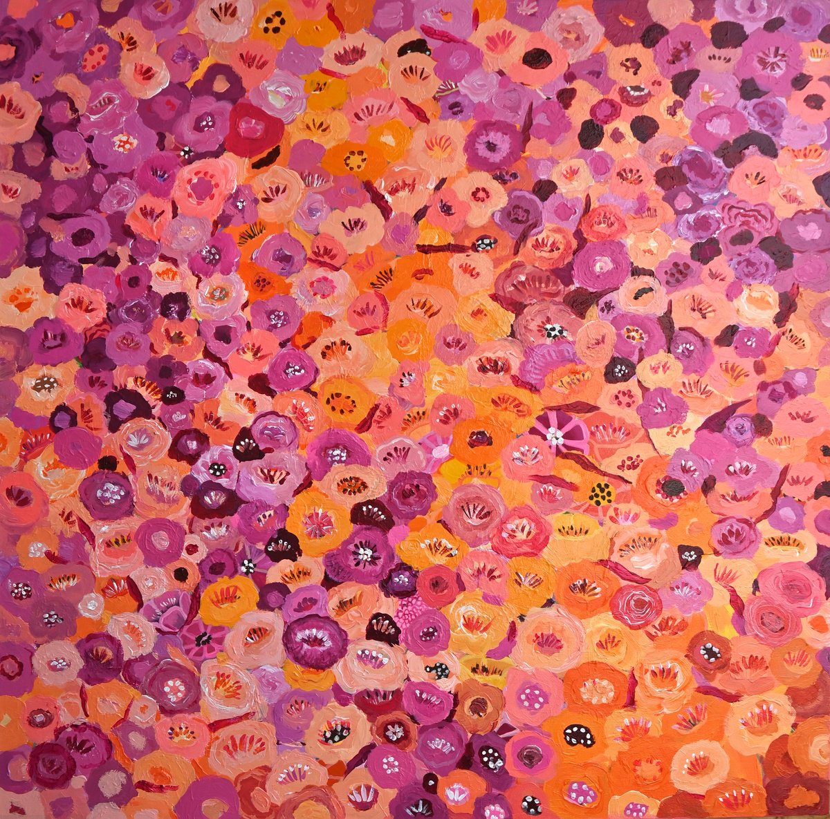 Abstract Acrylic Painting By Mima Taneva, 35 X 35", Rose Fragrance, Original Artwork