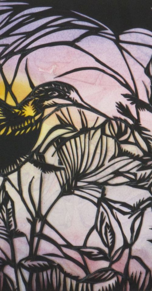 humming bird in the garden paper cut by Alfred  Ng