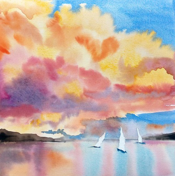 Seascape painting/Sunset clouds painting
