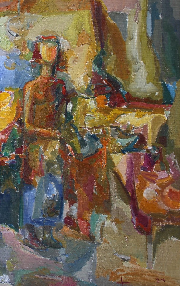 Abstract Oil Painting By Taron Khachatryan, 22 X 24", Hospitality, Original Artwork