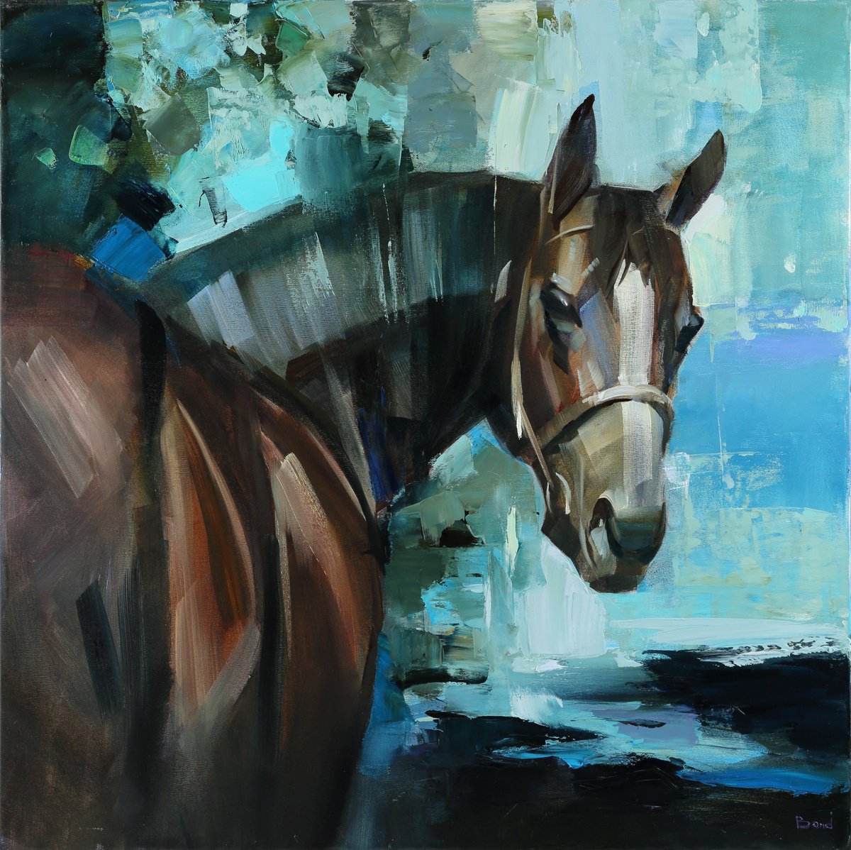 Impressionistic Animal Oil Painting By Tetiana Bond, 31 X 31", Night Walk, Original Artwork