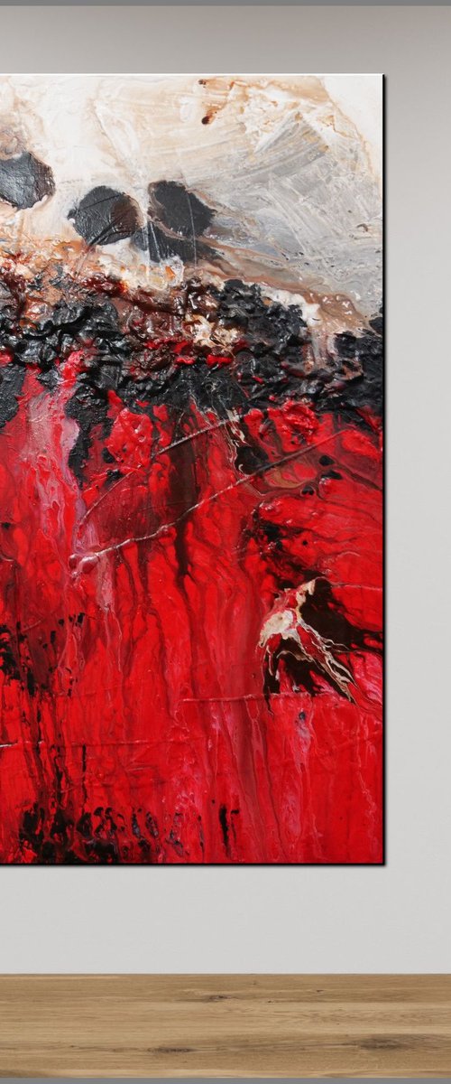 Red Sass 140cm x 100cm Red Cream Textured Abstract Art by Franko
