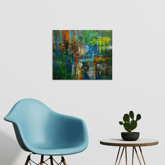 Fairy, Abstract Oil Canvas, Green Tones, Home modern interior art
