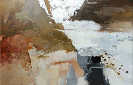 "Silence" Brown rust gray abstract art