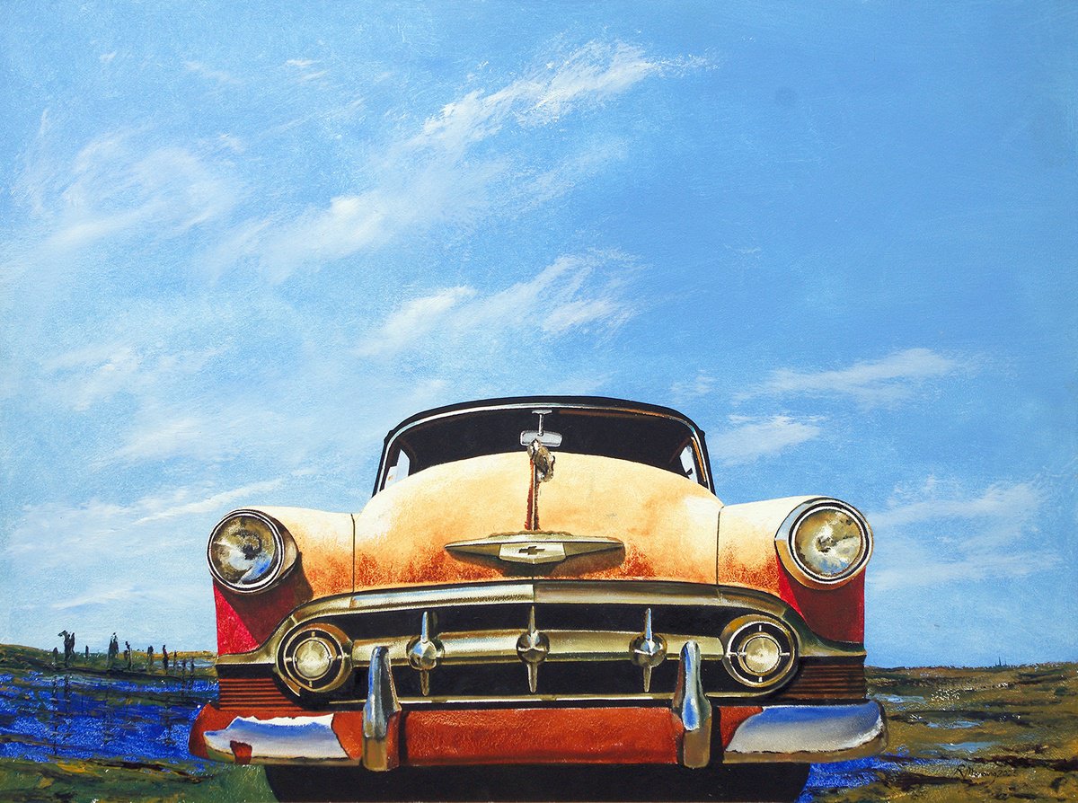 Abstract Oil Painting By Richard Manning, 40 X 30", Chevie On The Marsh, Original Artwork