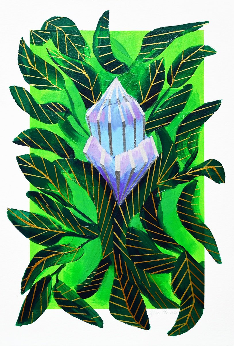 Geometric Botanical Acrylic Painting By Zeljka Paic, 15 X 22", Focus On Nature Xvii, Original Artwork