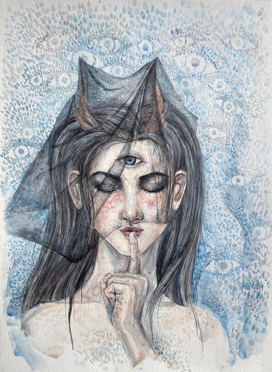 Third eye - fantasy watercolor portrait
