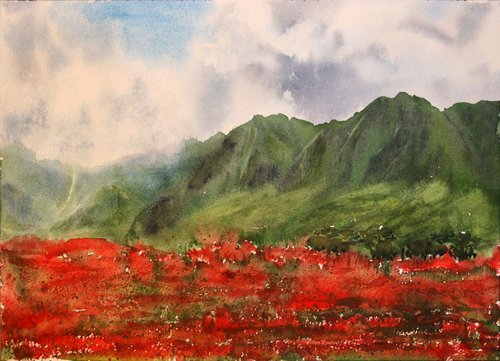 Asian poppy fields /  ORIGINAL PAINTING by Salana Art Gallery