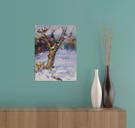 Winter landscape | Snow and Trees | Original oil painting