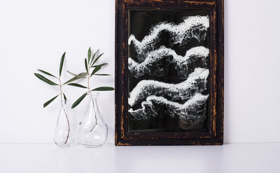 Deep deep water - original resin artwork, black and white seascape