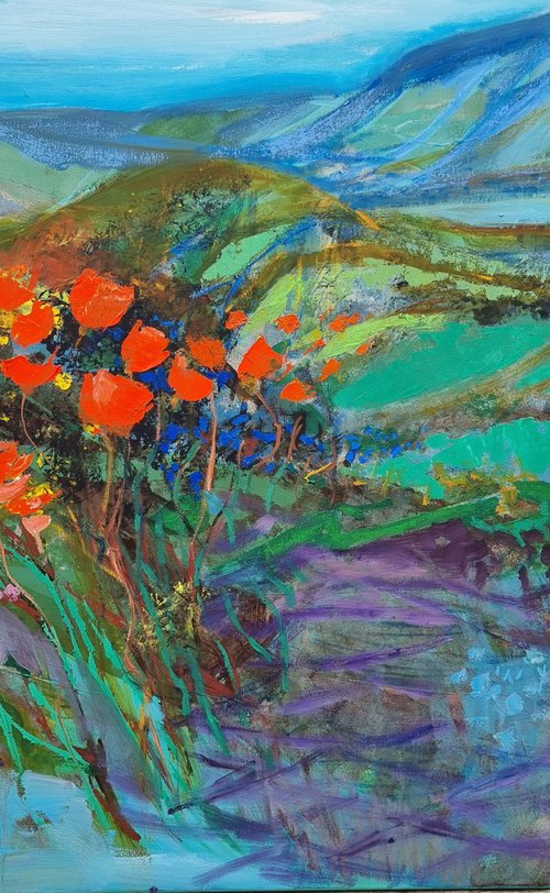 landscape with poppies by Victoria Cozmolici