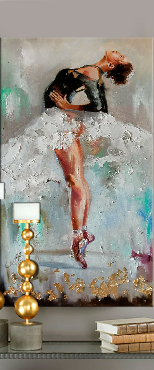 Inspired woman oil painting, Ballet dancer canvas art by Annet Loginova