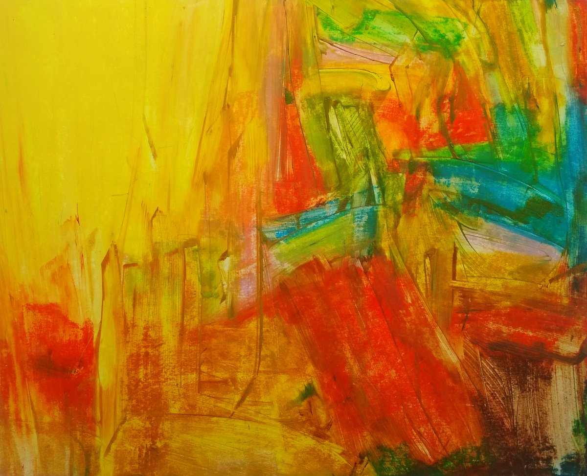 Abstract Oil Painting By Abhishek Kumar, 20 X 16, March I, Original Artwork