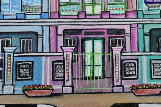 Peranakan Mansion- Singapore painting detailed cityscape on sale