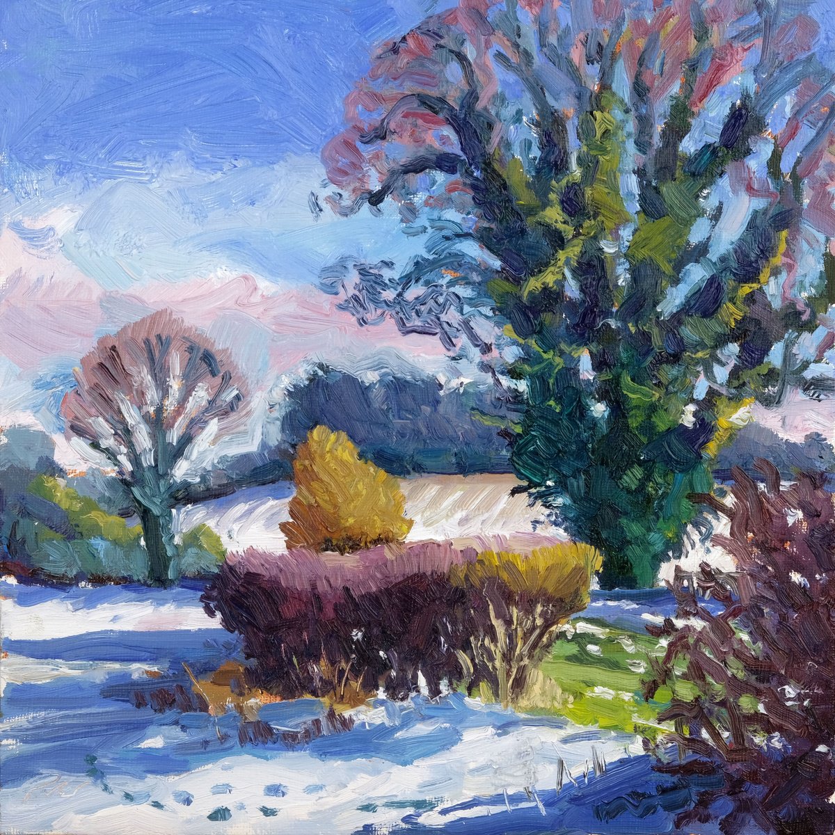 Impressionistic Landscape Oil Painting By Jeff Parker, 10 X 10, Snow In March, Original Artwork