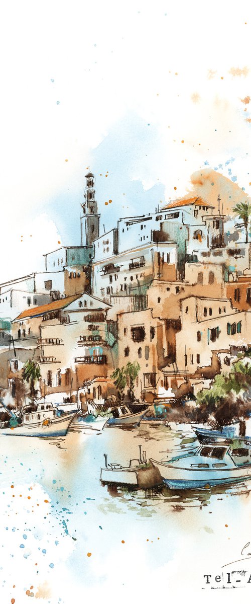 Tel Aviv Jaffa Israel City - Architecture Mixed Media Painting by Sophie Rodionov