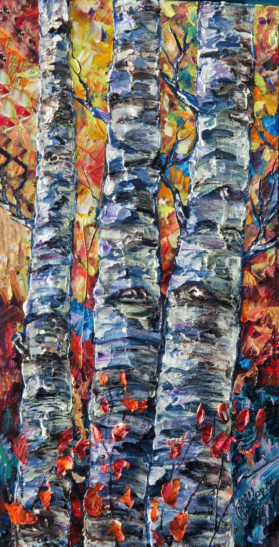 Three Aspens (palette knife oil painting)