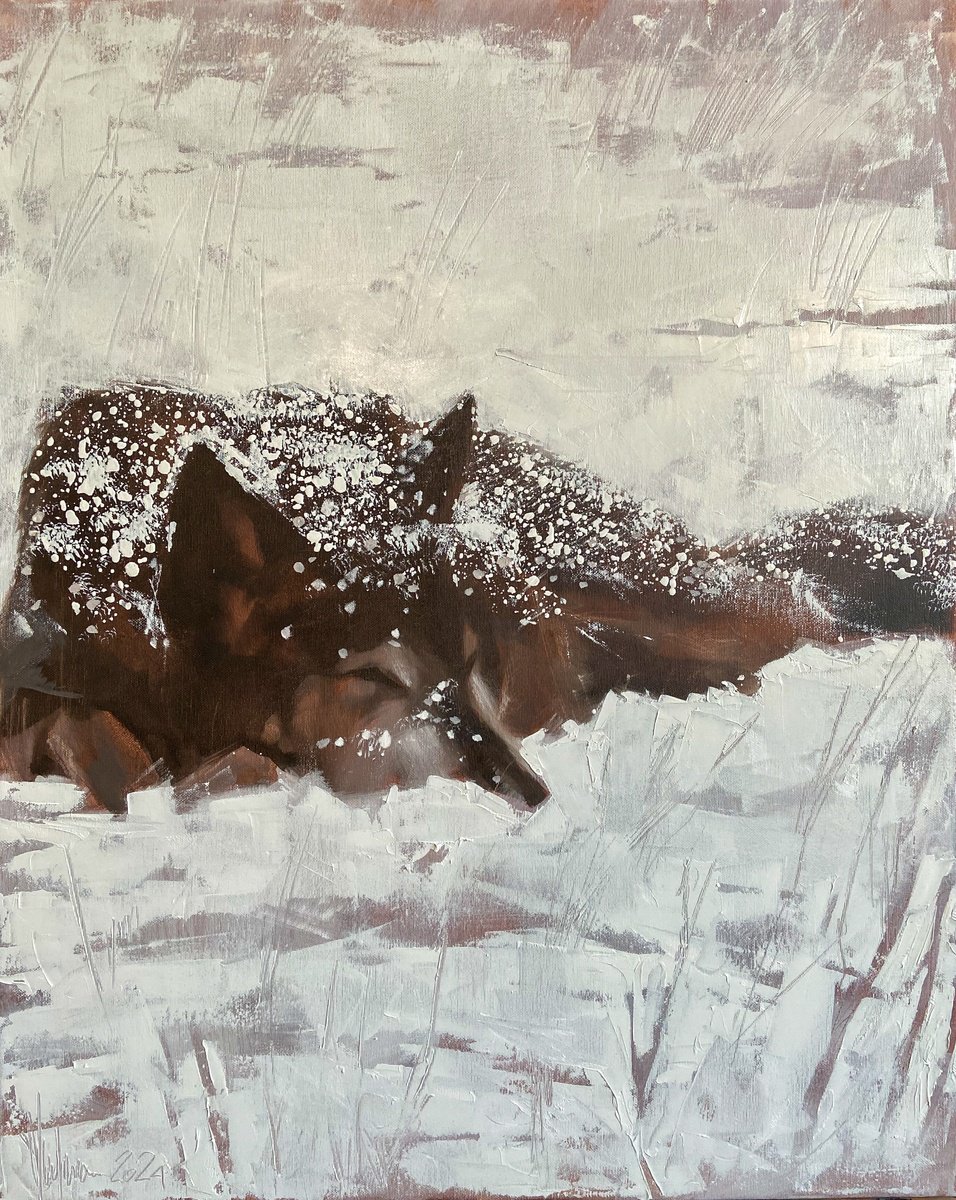 Impressionistic Animal Oil Painting By Igor Shulman, 24 X 30, First Snow., Original Artwork