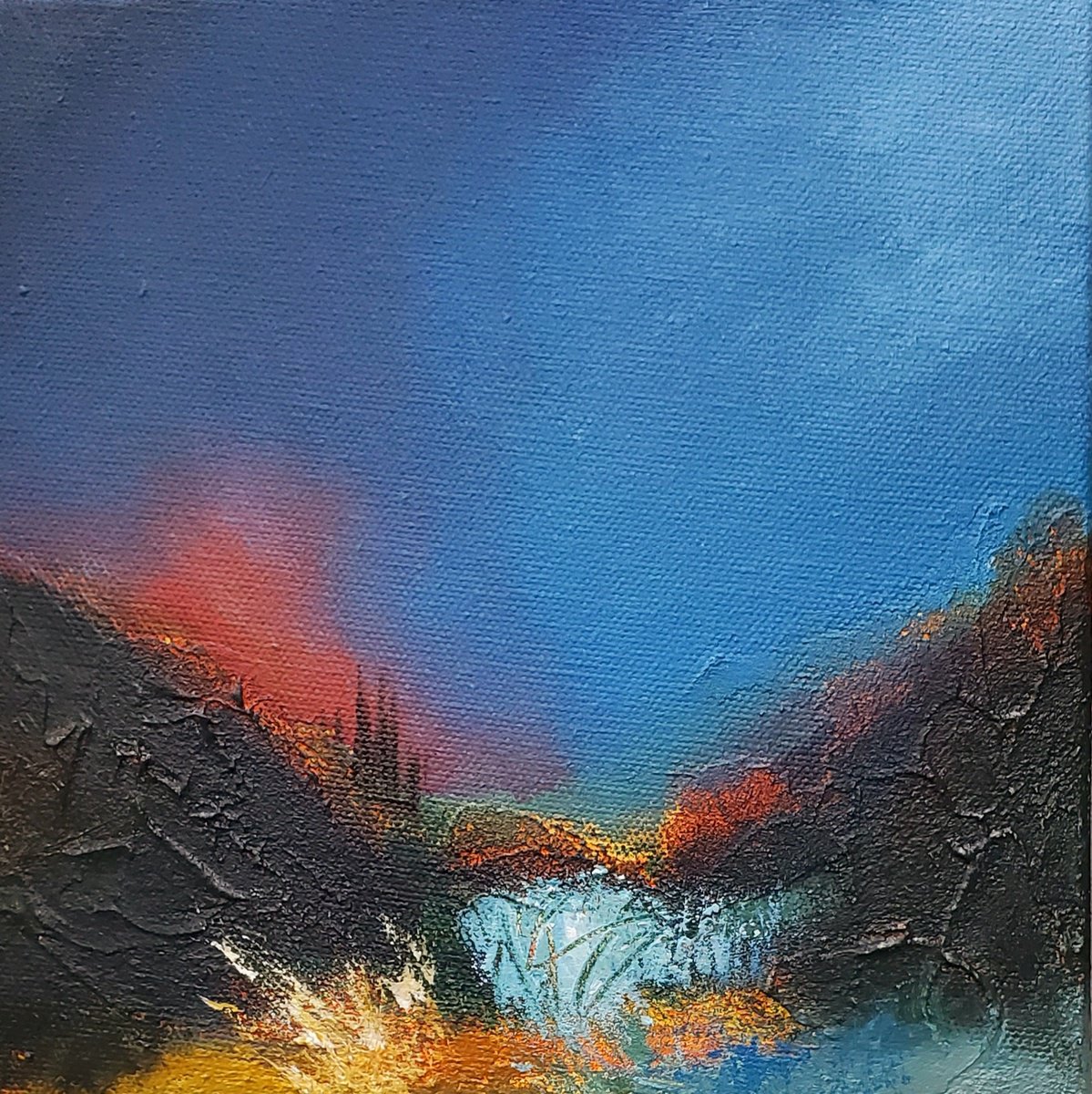 Impressionistic Landscape Acrylic Painting By Niyati Jiwani, 8 X 8", End Of Summer, Original Artwork