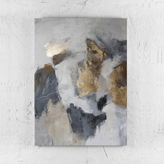 "Lead" Abstract grey gold acrylic art