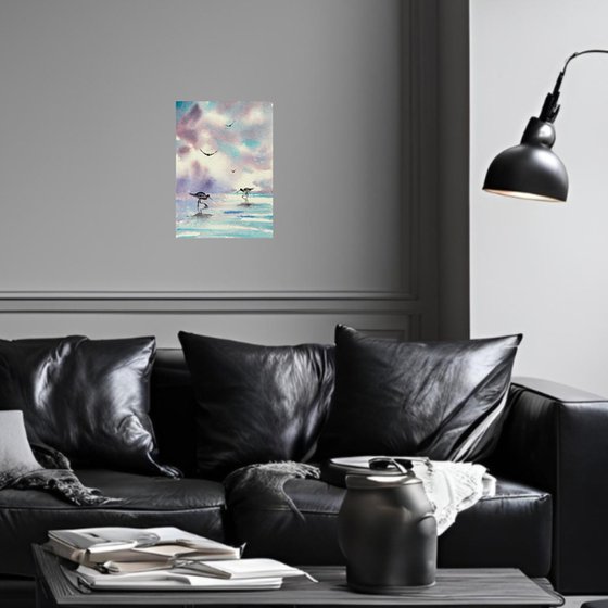 Seascape Wild birds Sunset