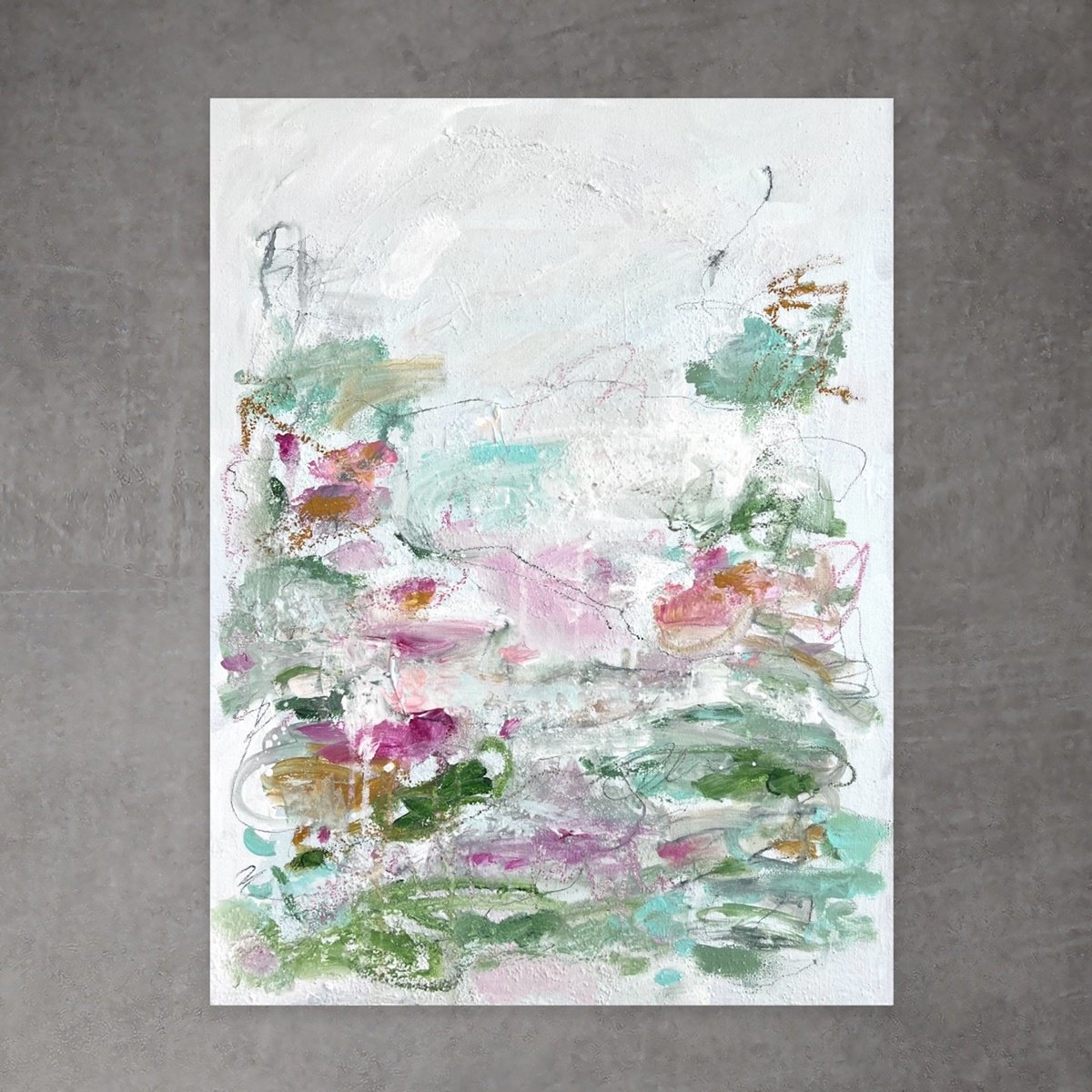 Organic Abstract Acrylic Painting By Angelika Millmaker, 18 X 24, The Lily Pond I, Original Artwork