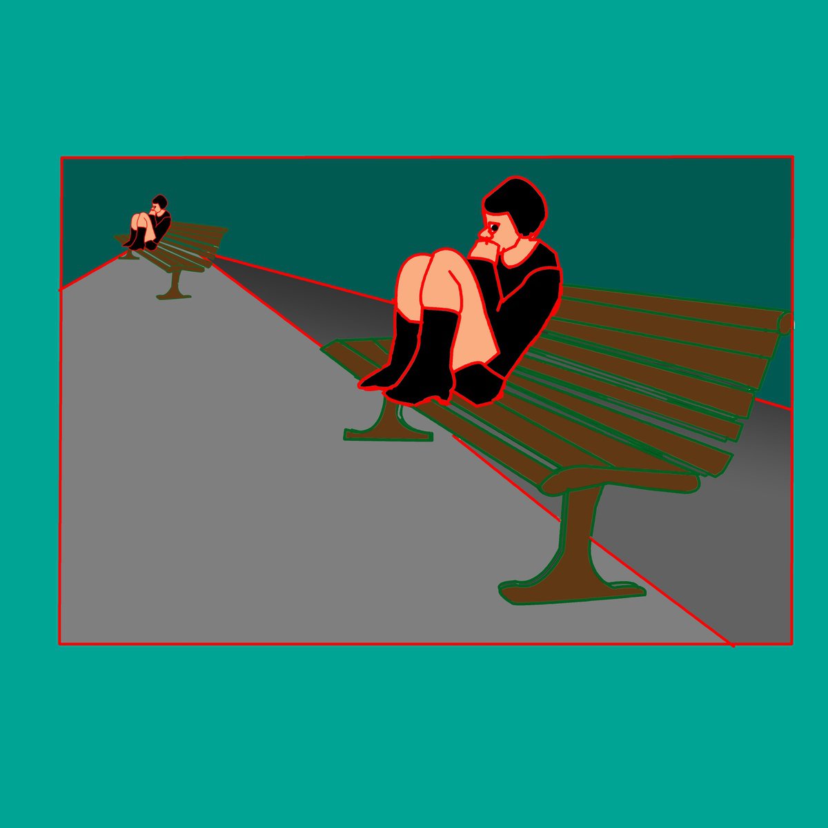 Urban And Pop Portrait Print By Artworks By Rina Mualem, 10 X 10, Benches, Original Artwork