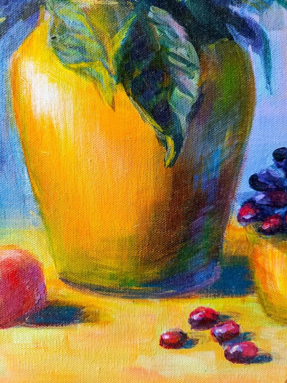 Flowers in a yellow vase