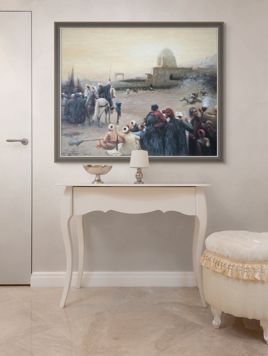 Portrait Oil Painting By Gouyette Jean-Michel, 20 X 24, Oriental Fantasia Scene 3095, Original Artwork