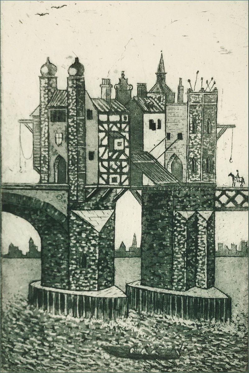 Cityscapes Etchings & Engravings By Graham Cooke, 8 X 10, Old London Bridge, Original Artwork