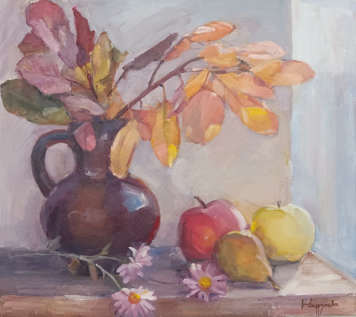 Impressionistic Still Life Oil Painting By Valentina Andrukhova, 16 X 14", Autumn Still Life, Original Artwork