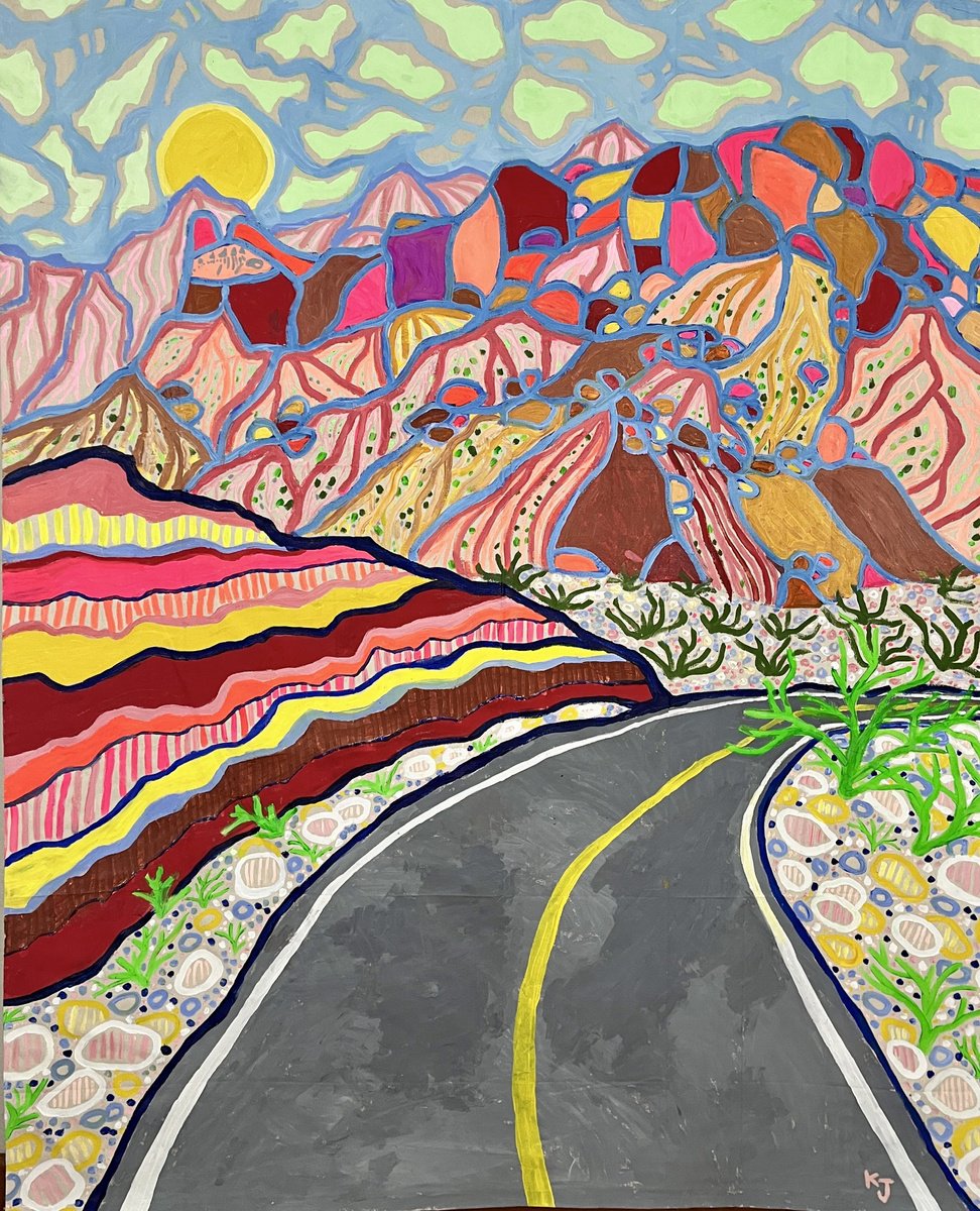 Expressive Landscape Acrylic Painting By Katie Jurkiewicz, 60 X 75", Road To Abiquiu, Original Artwork