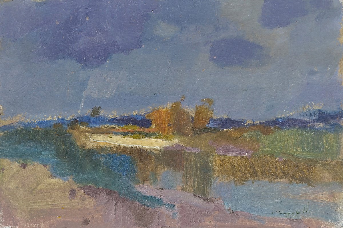 Impressionistic Landscape Oil Painting By Alexander Shandor, 17 X 11, Storm Is Coming, Original Artwork