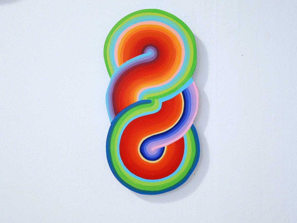 Geometric Abstract Sculpture By Jessica Moritz, 6 X 12, Rainbow Circles, Light Torus, Original Artwork