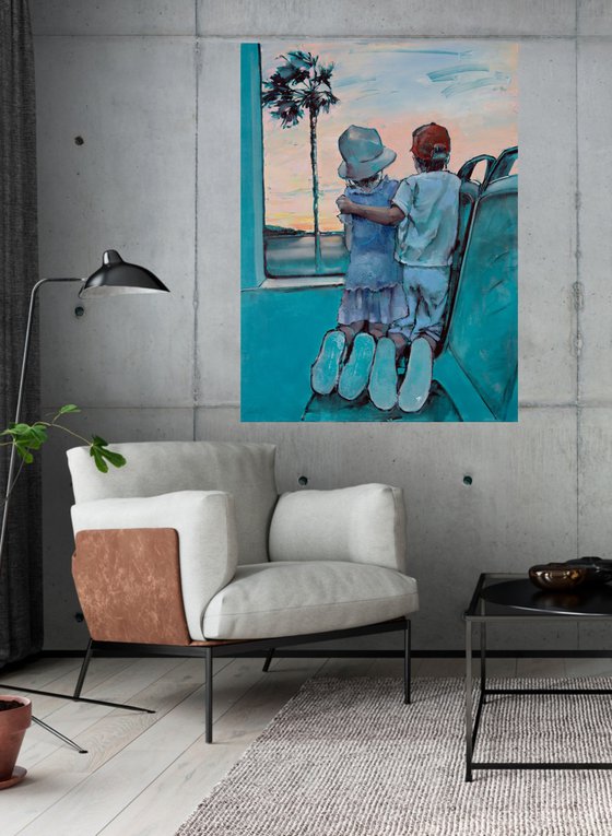 Sky is pink outside the window