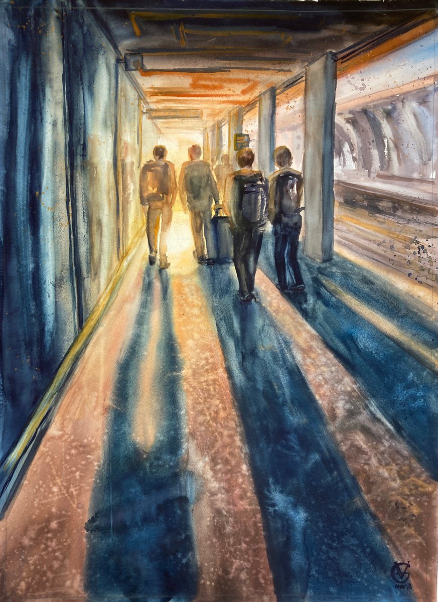 Impressionistic Cityscapes Watercolour By Valeria Golovenkina, 22 X 30", Venezia Mestre, Original Artwork