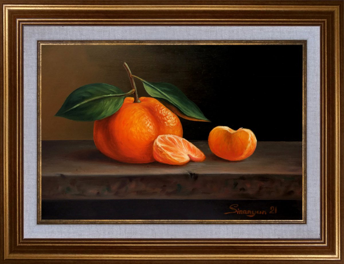 Photorealistic Still Life Oil Painting By Gevorg Sinanian, 15 X 13, Mandarins, Original Artwork
