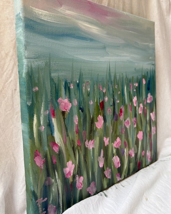 Field of quiet wild flowers meadow