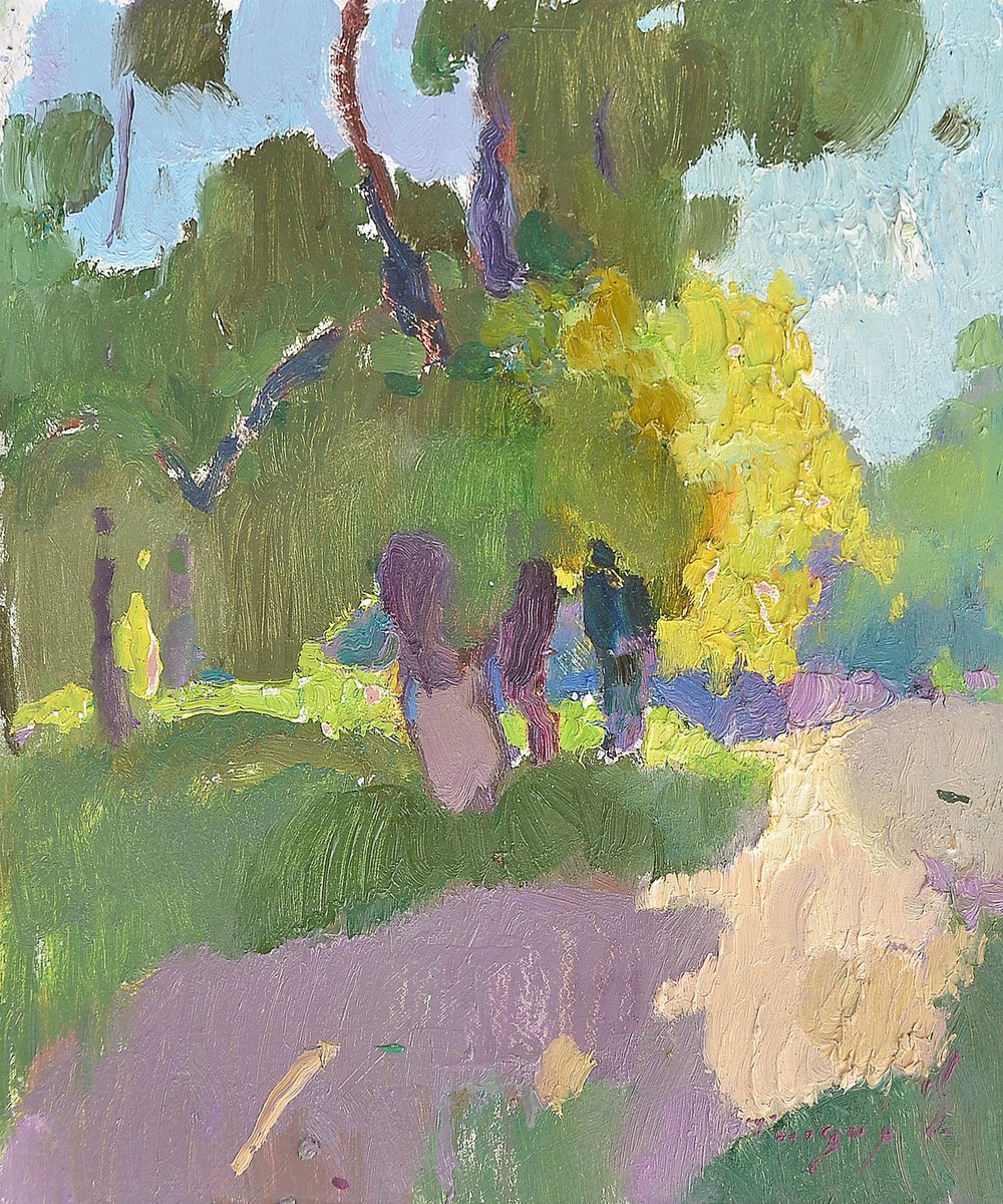 Impressionistic Landscape Oil Painting By Alexander Shandor, 12 X 14, In The Shadow, Original Artwork