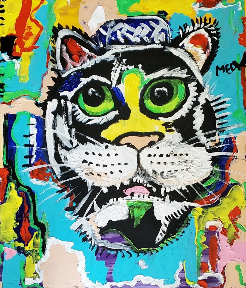 Expressive Animal Acrylic Painting By Olga Koval, 20 X 24", Untitled Cat, Original Artwork