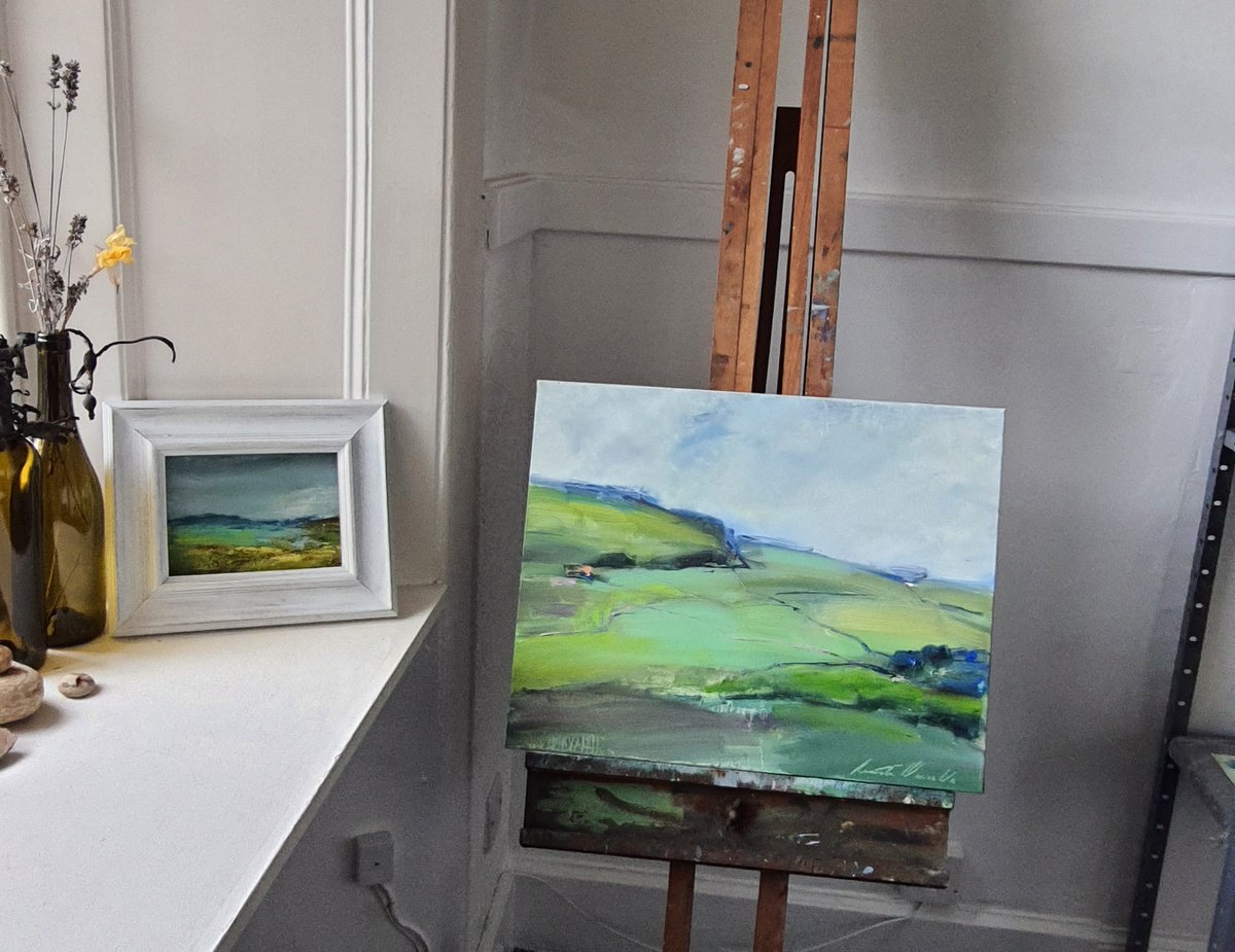 Abstract Landscape Oil Painting By Olha Laptieva, 20 X 16", Green Field, Original Artwork