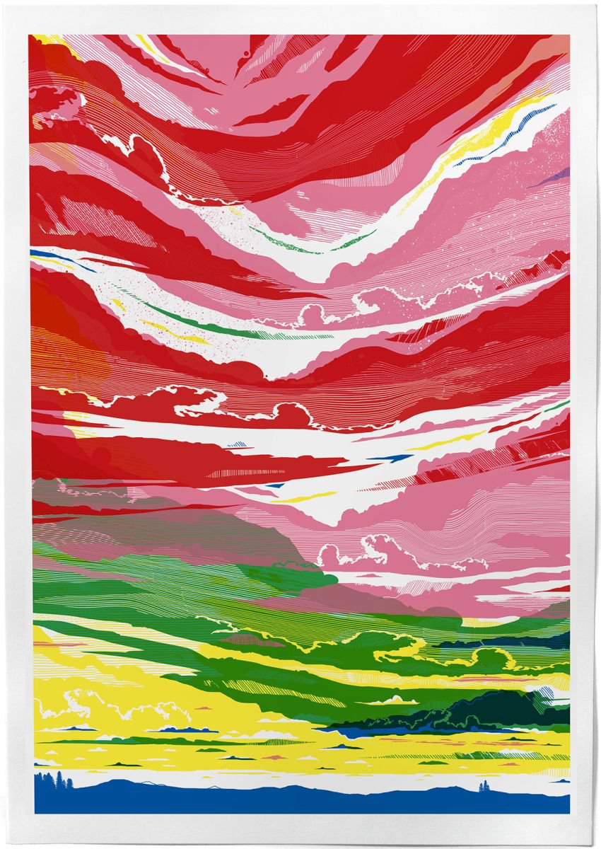 Impressionistic Landscape Screenprint By Chris Keegan, 16 X 22, Brilliant Sky, Original Artwork