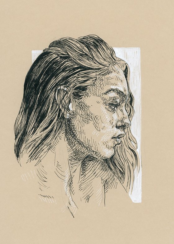 Woman portrait. Girl portrait. Portrait on paper